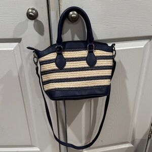 Kelly & Katie Navy and Cream Striped Shoulder Bag
About 11 by 8